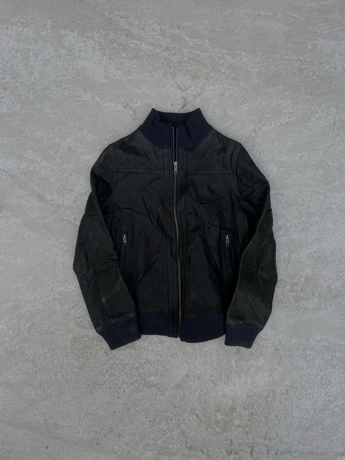 빈티지 레더 하이넥 블루종 상품이미지1