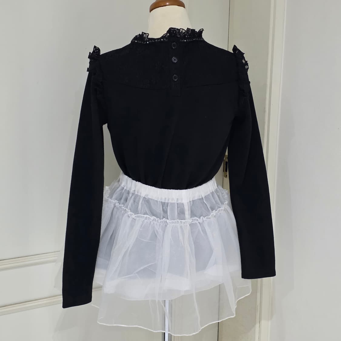 레트로걸 일본빈티지)블랙지뢰계st 고딕로리타 레이스하트프릴 긴팔 상품이미지4