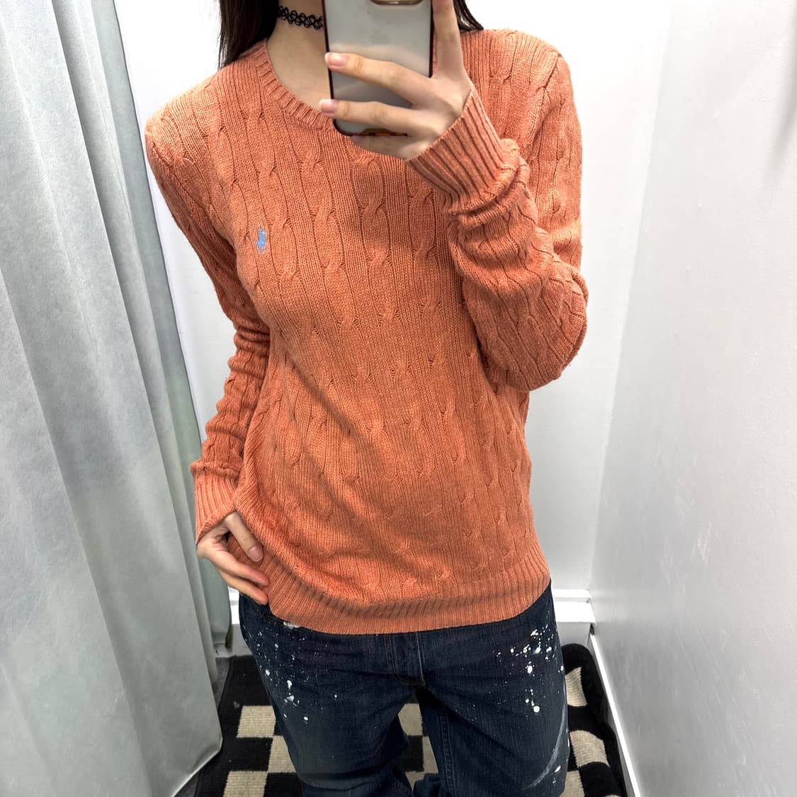 폴로 핑크 코랄 실크 케이블 니트 상품이미지2