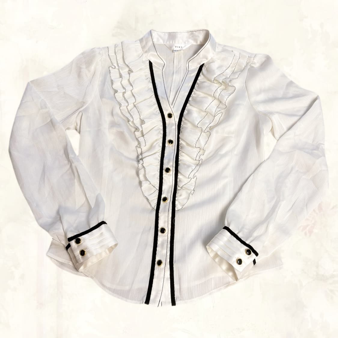 (이체시에눌) 일본 공겜여주깔 고스로리 프릴 레이스 카라 실크 블라우스 상품이미지1