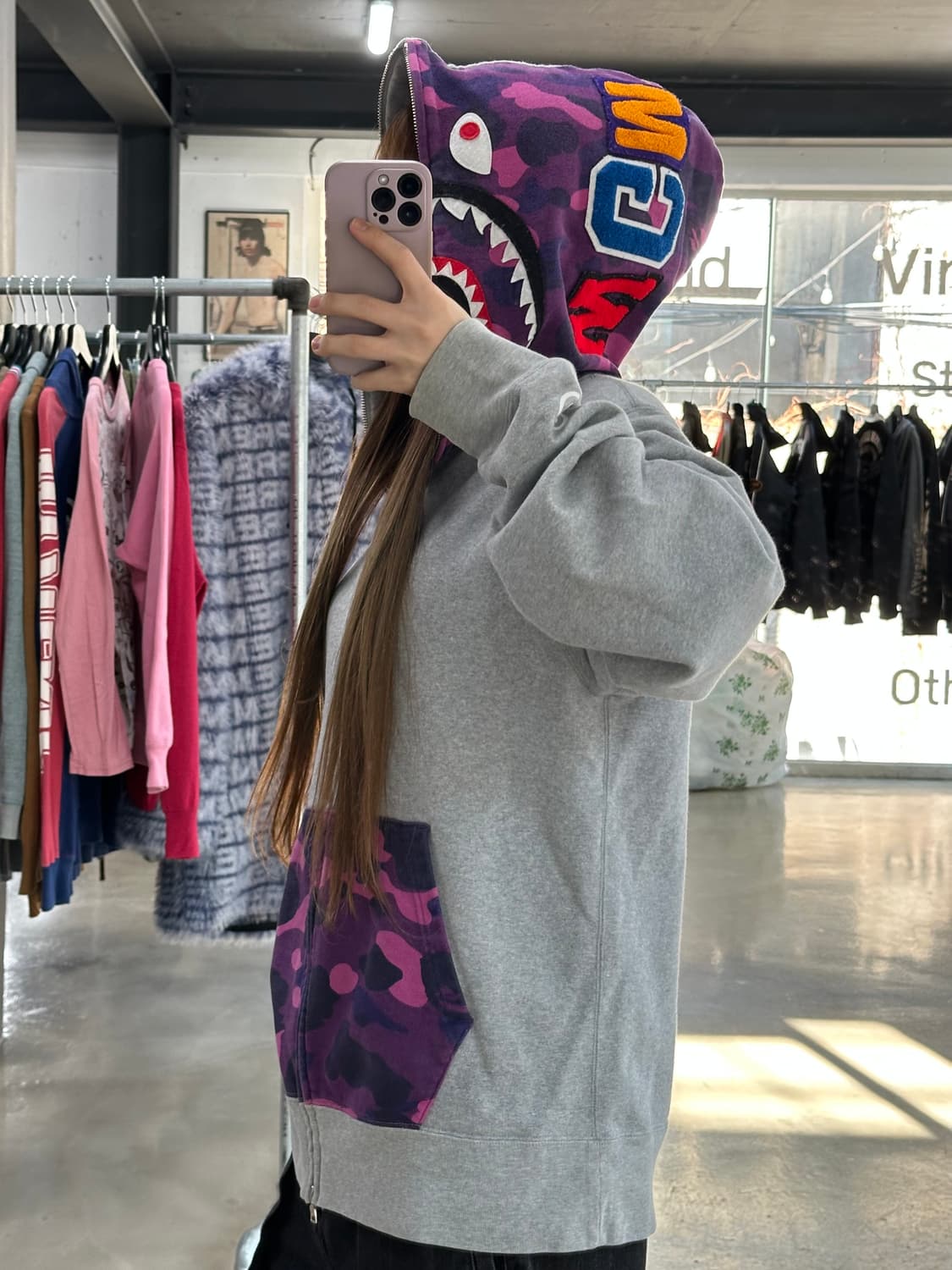 베이프 샤크 카모 풀 후드집업 그레이퍼플 상품이미지1