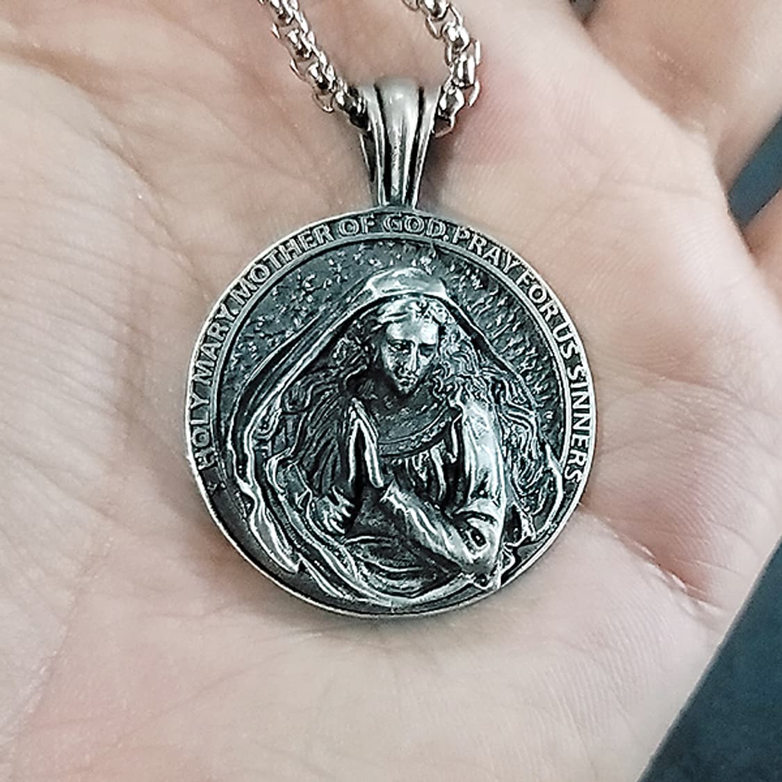 성모마리아 주석 천주교 기독교 펜던트 클래식 코인 메달 남자 목걸이 상품이미지6