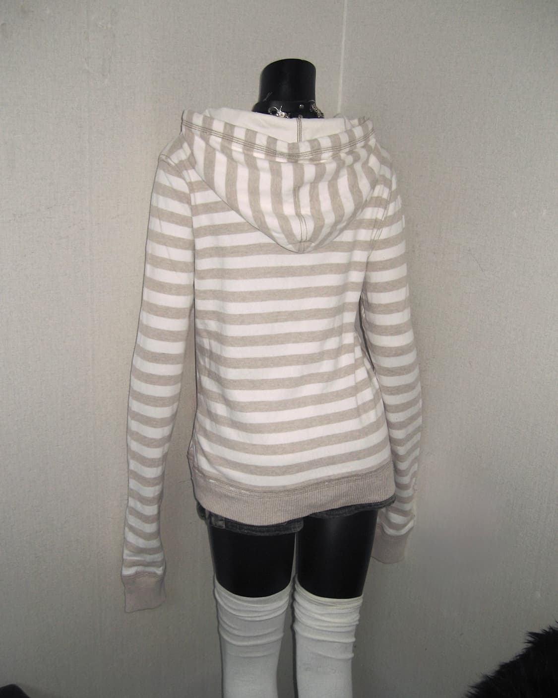 아베크롬비 밀크티 베이지 스트라이프 투지퍼 후드집업 y2k 상품이미지4