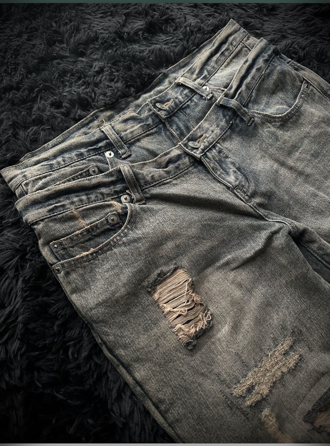 double waist Distressed denim 상품이미지5