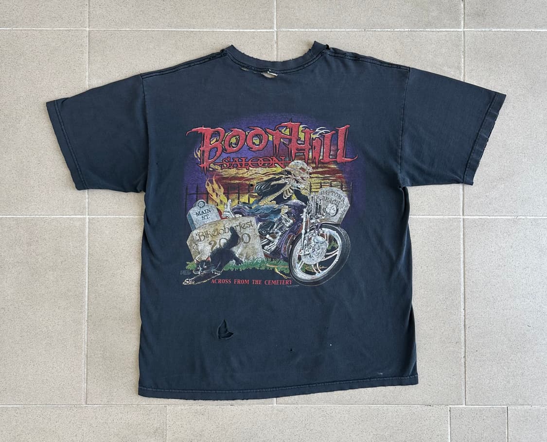 00s 빈티지 바이커 티셔츠 XL 디스트레스드 Boothill saloo 상품이미지1