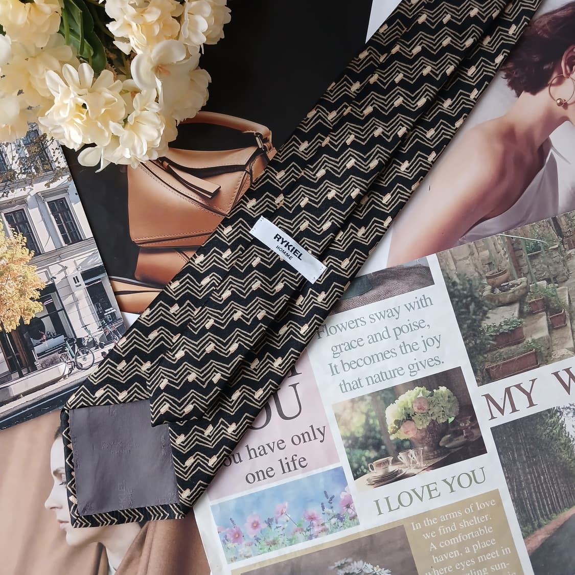 소니아 리키엘 실크 지그재그 패턴 넥타이 9.5cm A+등급 A19781 상품이미지5