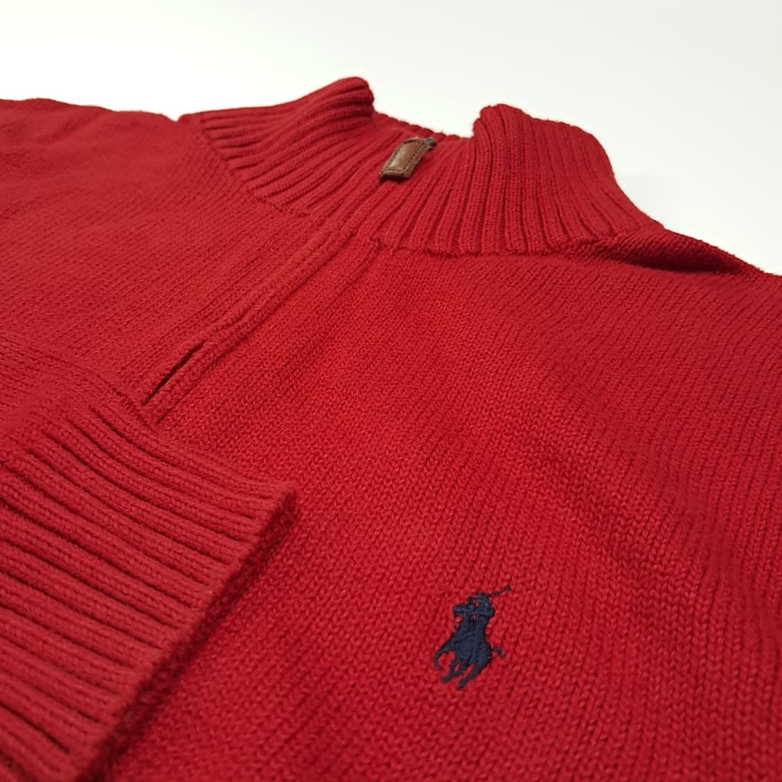 CL328 L 폴로 00s 코튼 가죽풀러 하프집업 니트 스웨터 상품이미지4