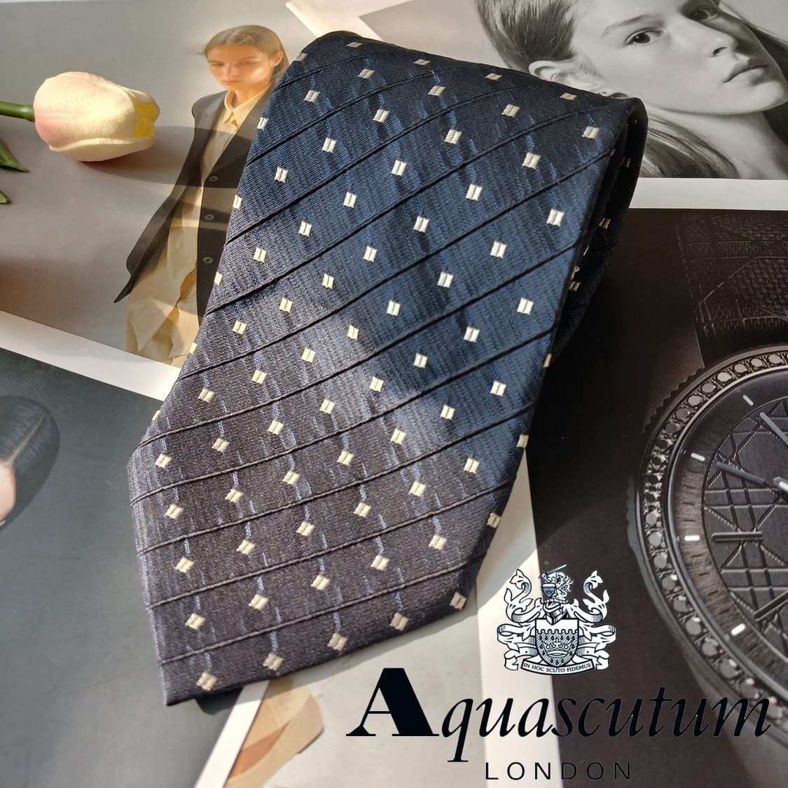 아쿠아스큐텀 실크 스트라이프 도트 넥타이 10cm A등급 A19799 상품이미지2