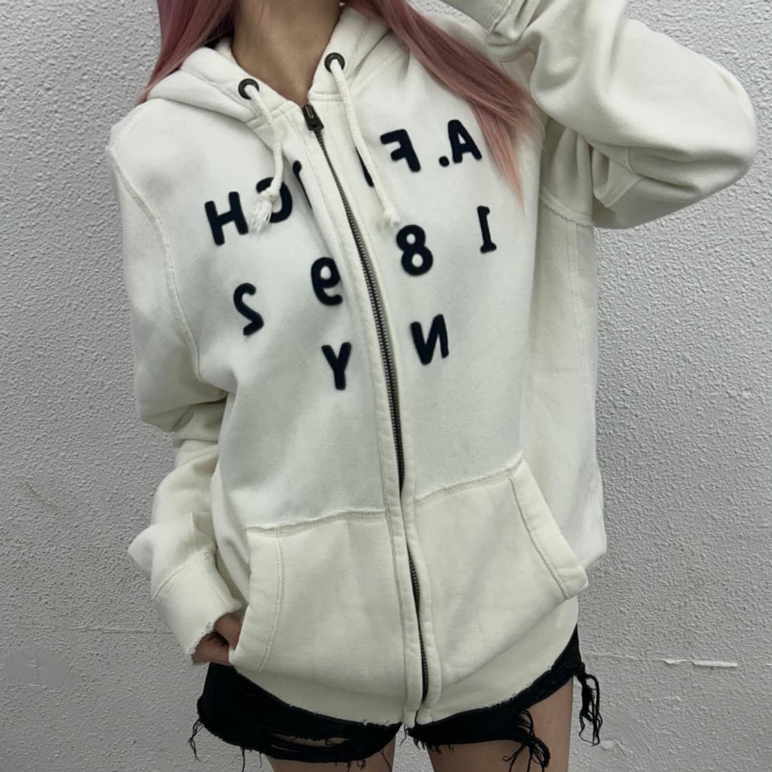 아베크롬비 센터로고 화이트 후드집업 XXL 상품이미지1