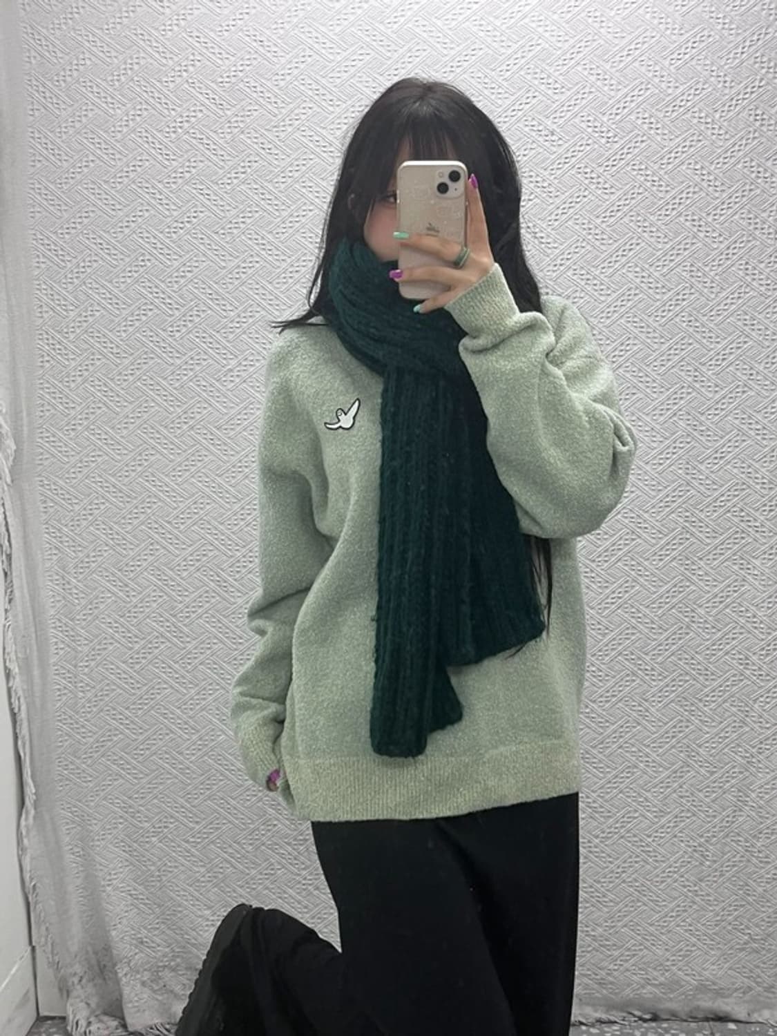 빈티지 홀리데이 딥그린 뜨개 니트 목도리 머플러 C07117 상품이미지2