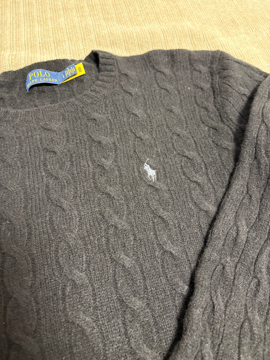 폴로 케이블 니트 울 캐시미어 스웨터 - 블랙 L 상품이미지2