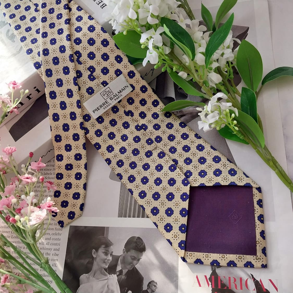 발망 실크 아이보리 플라워 패턴 넥타이 10cm A+등급 K1669
 상품이미지8