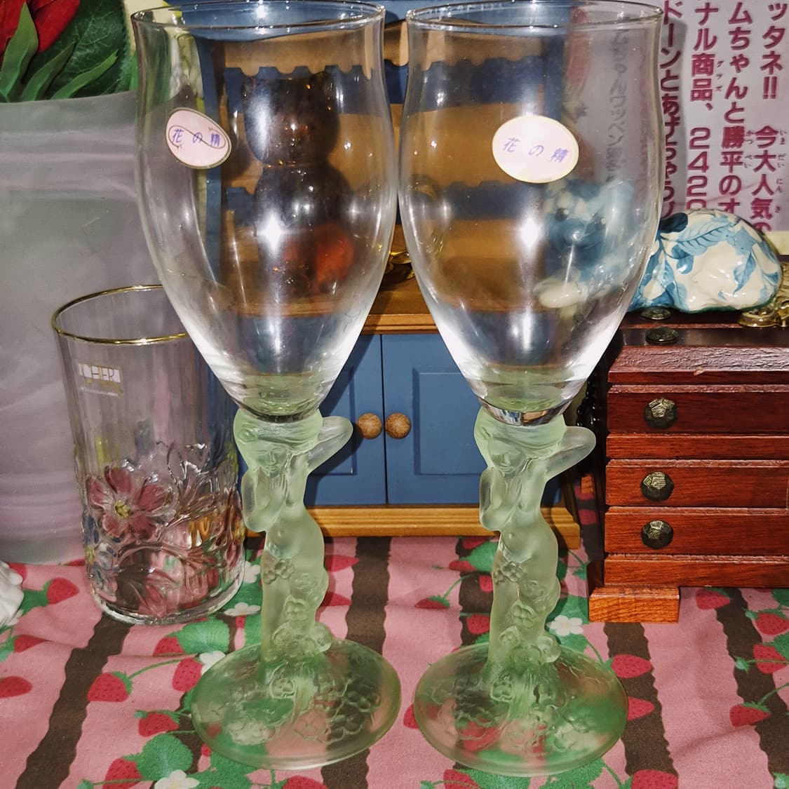 70s 이시즈카 그린 불투명 엔틱 여인 와인잔 1p 상품이미지7