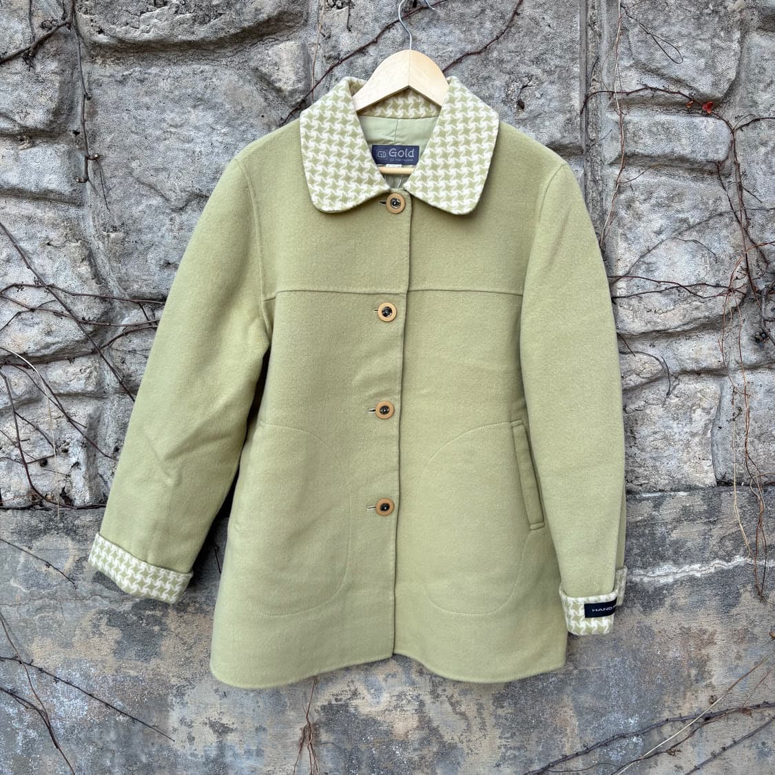 아메카지 모리 깅엄 체크 카라 포인트 핸드메이드 오버핏 빈티지 자켓 코트 상품이미지1