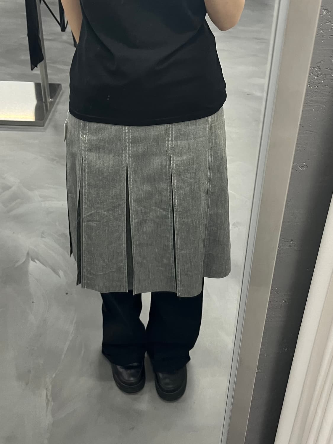 빈티지 그레이 데님 플리츠 미디스커트 상품이미지1