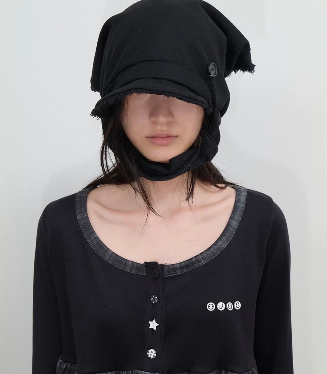 오호스 스카프 베일 울 캡 블랙 상품이미지1