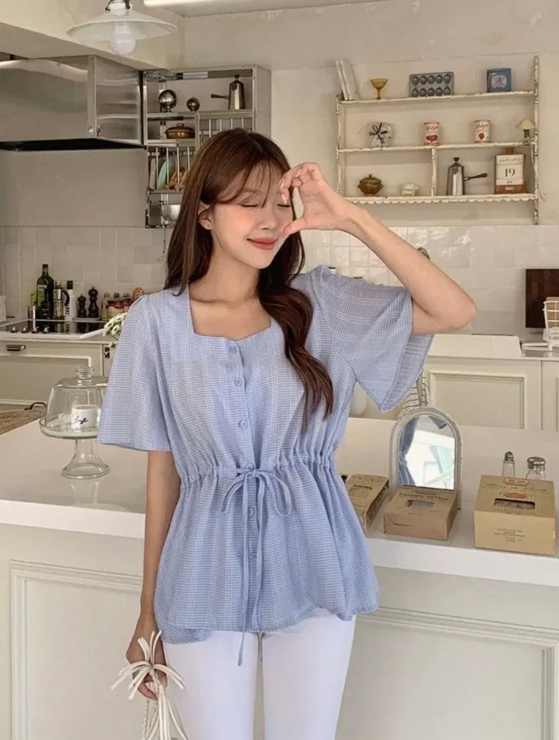핫핑 시어서커 반팔블라우스 상품이미지1
