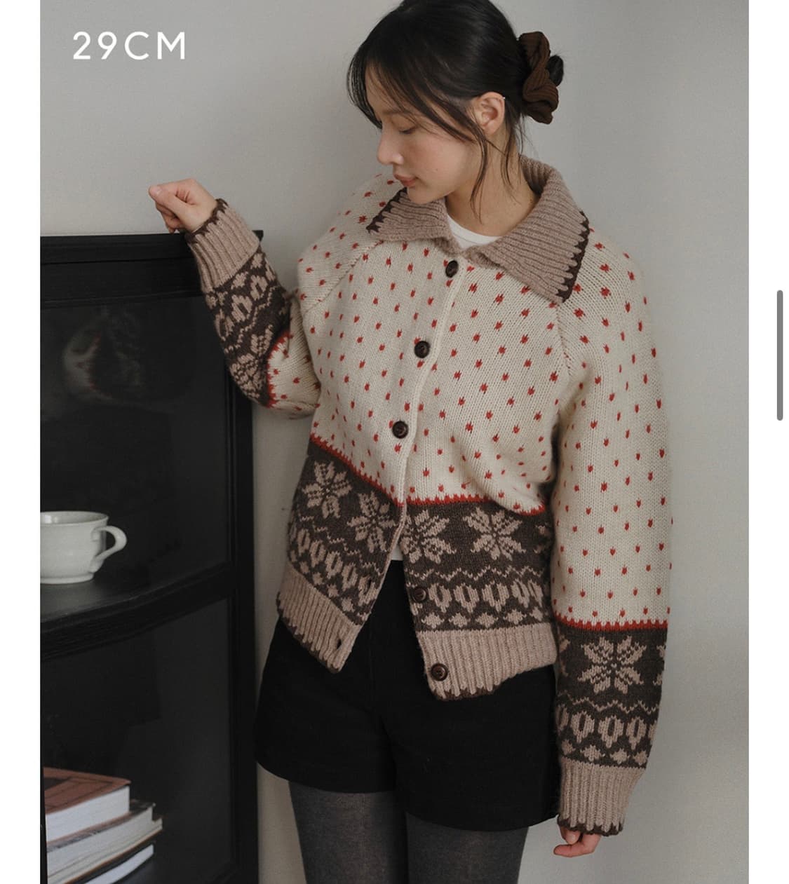 유라고 URAGO heart 자카드 니트 카라 가디건 상품이미지1
