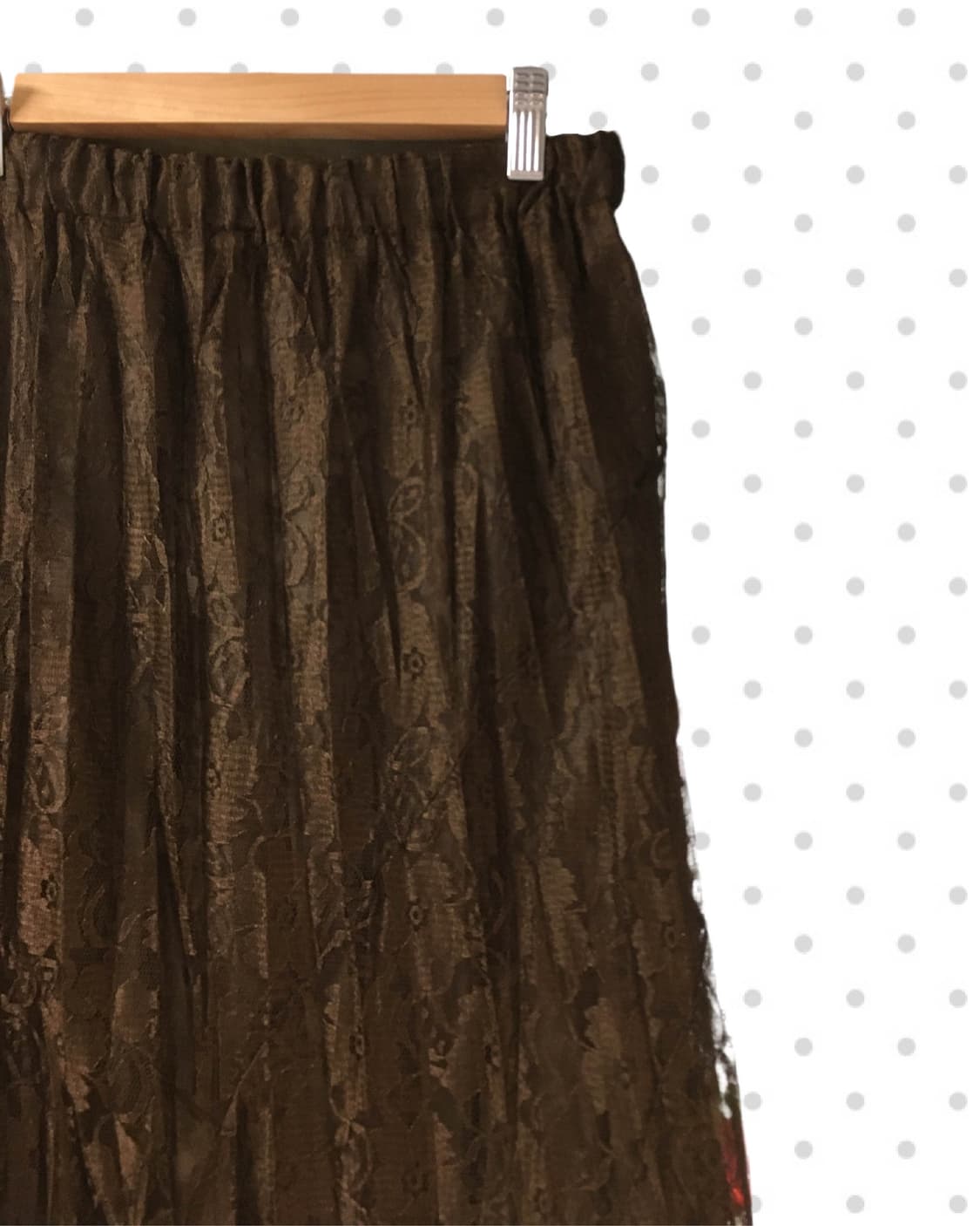 VINTAGE SHIRRING LACE LONG SKIRT BROWN 상품이미지6