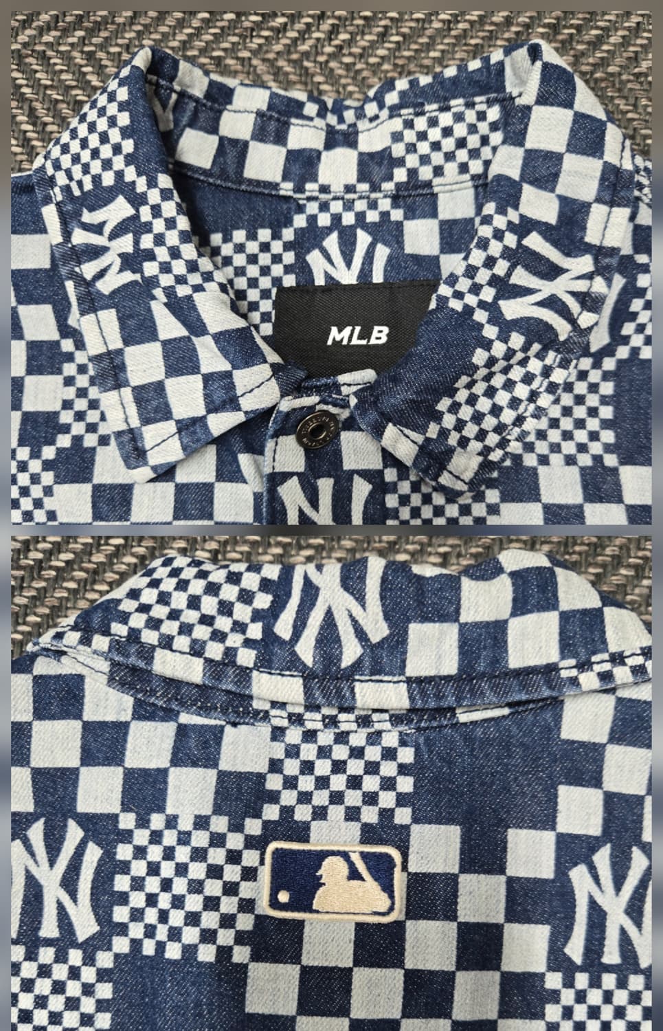 엠엘비 MLB 공용 체커보드 데님 숏슬리브 셔츠 반팔 데님셔츠 상품이미지5