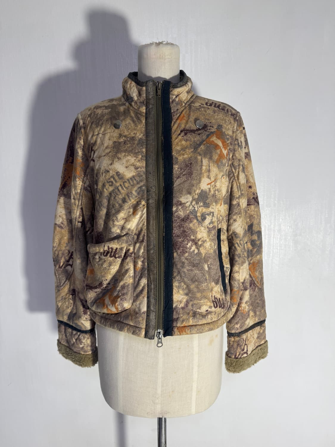 빈티지 디스트로이드 카모 패턴 블루종 안감 보아 퍼 y2k lgb goa 상품이미지1