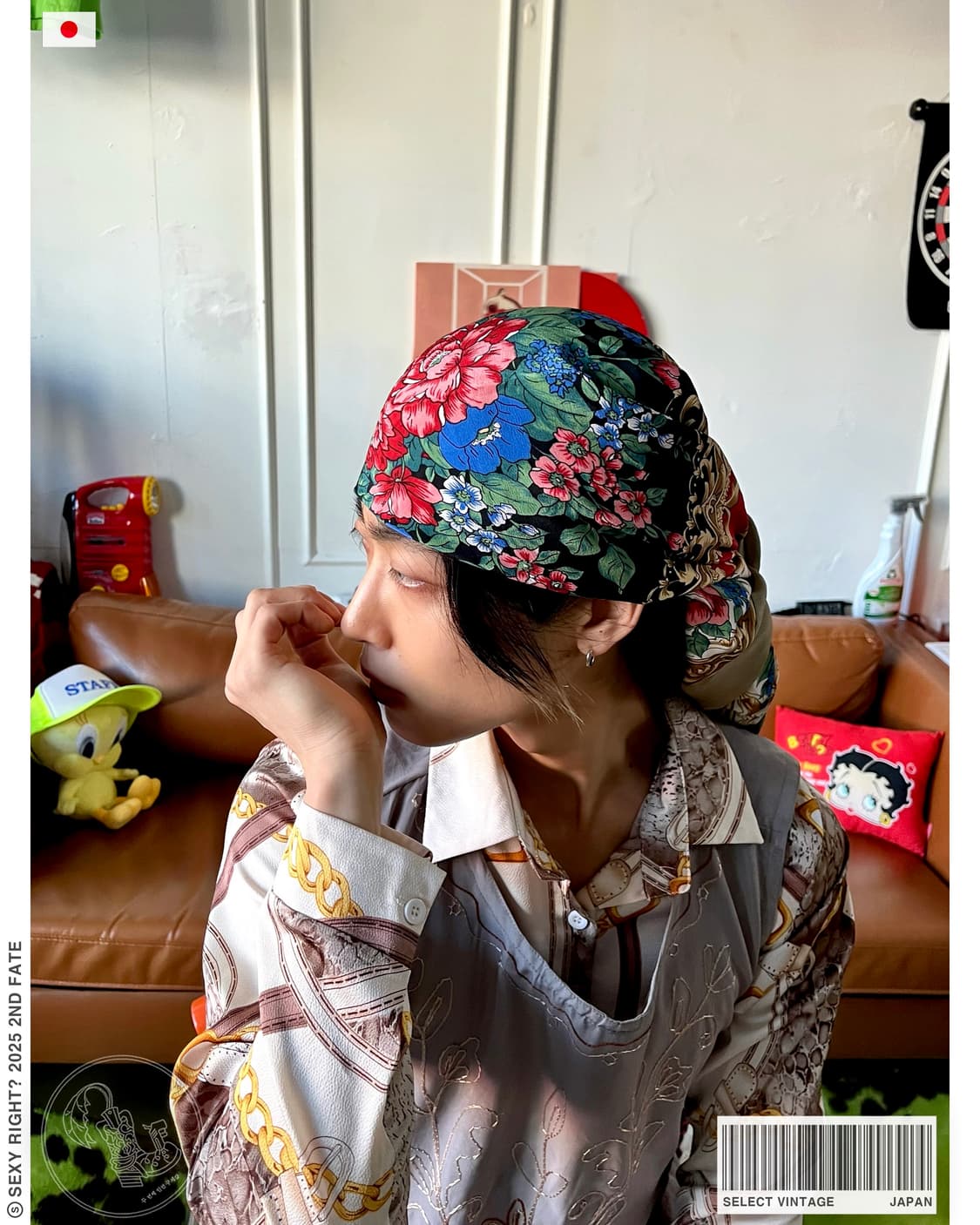 JPN Vintage Antique Floral Graphic Scarf 상품이미지1