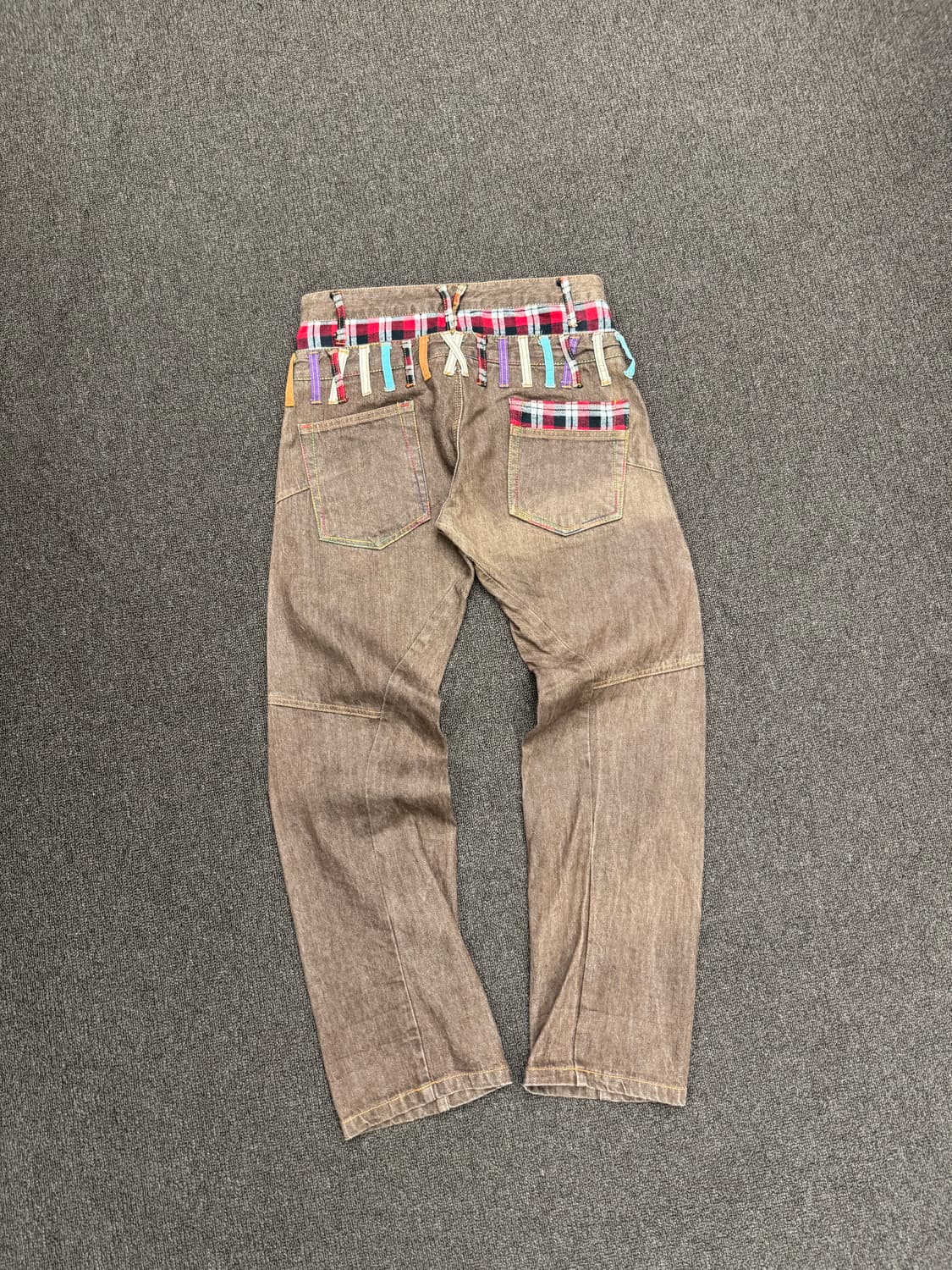 82)Nylaus 빈티지 레이어드 체크패턴 브라운 데님팬츠 상품이미지6