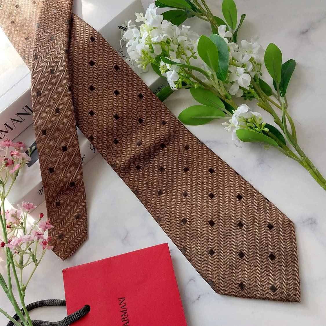 조르지오 아르마니 실크 브라운 패턴 넥타이 9.5cm A+등급 K1880 상품이미지4