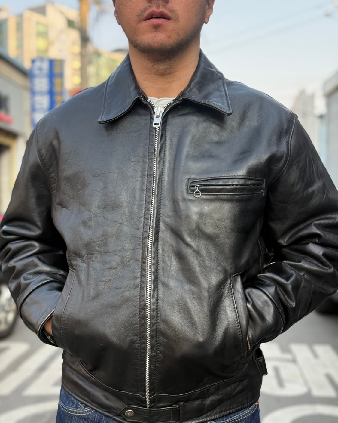 (레어) 80-90‘s 쇼트 카우하이드 640 싱글 라이더 자켓 42 상품이미지8