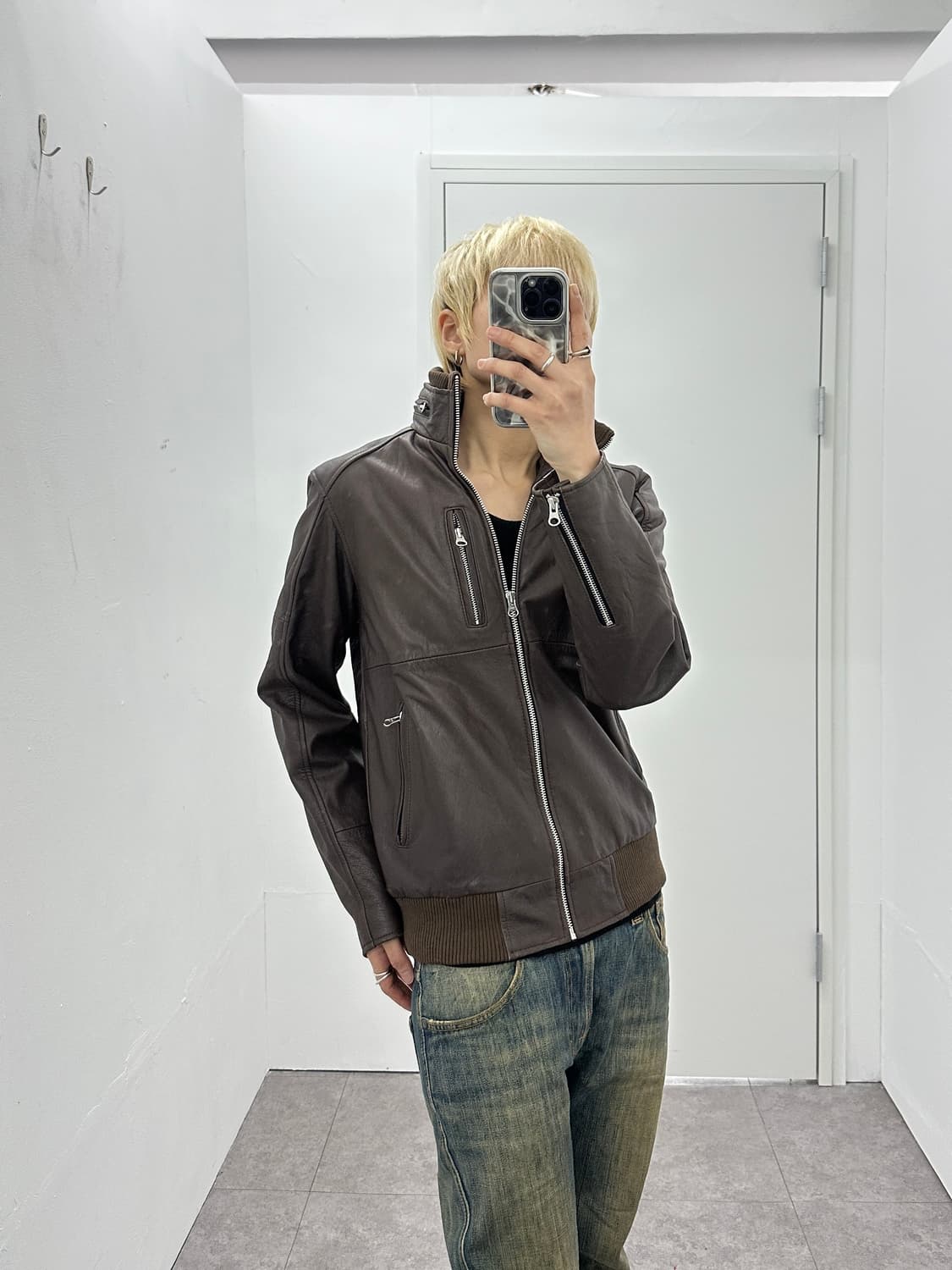 KMK Ribbed High-Neck Lambskin Zip Jacket 상품이미지4