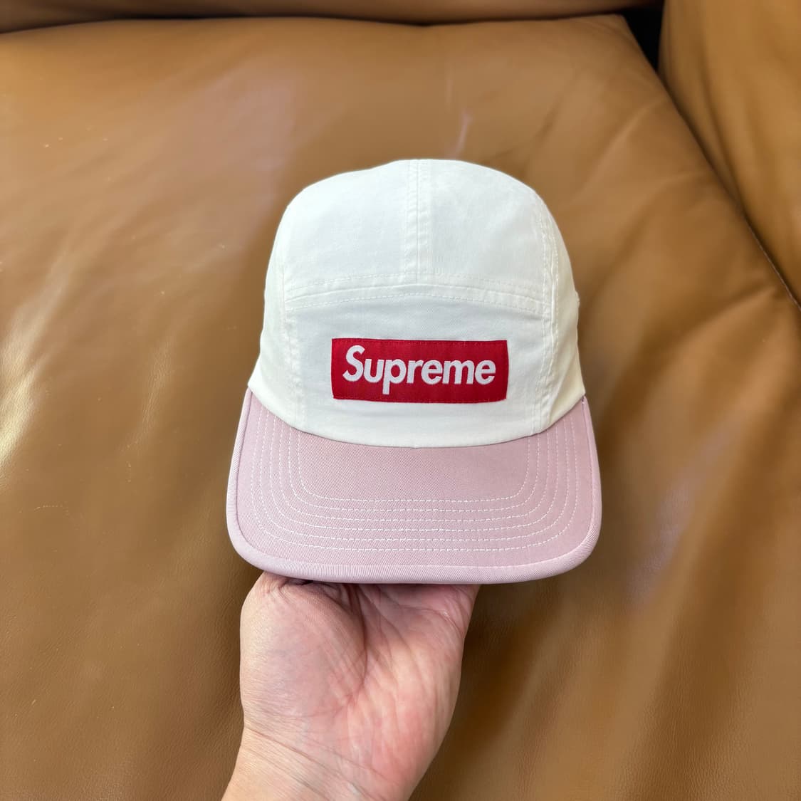 슈프림 캠프캡 모자 박스로고 투톤 화이트 핑크 상품이미지2