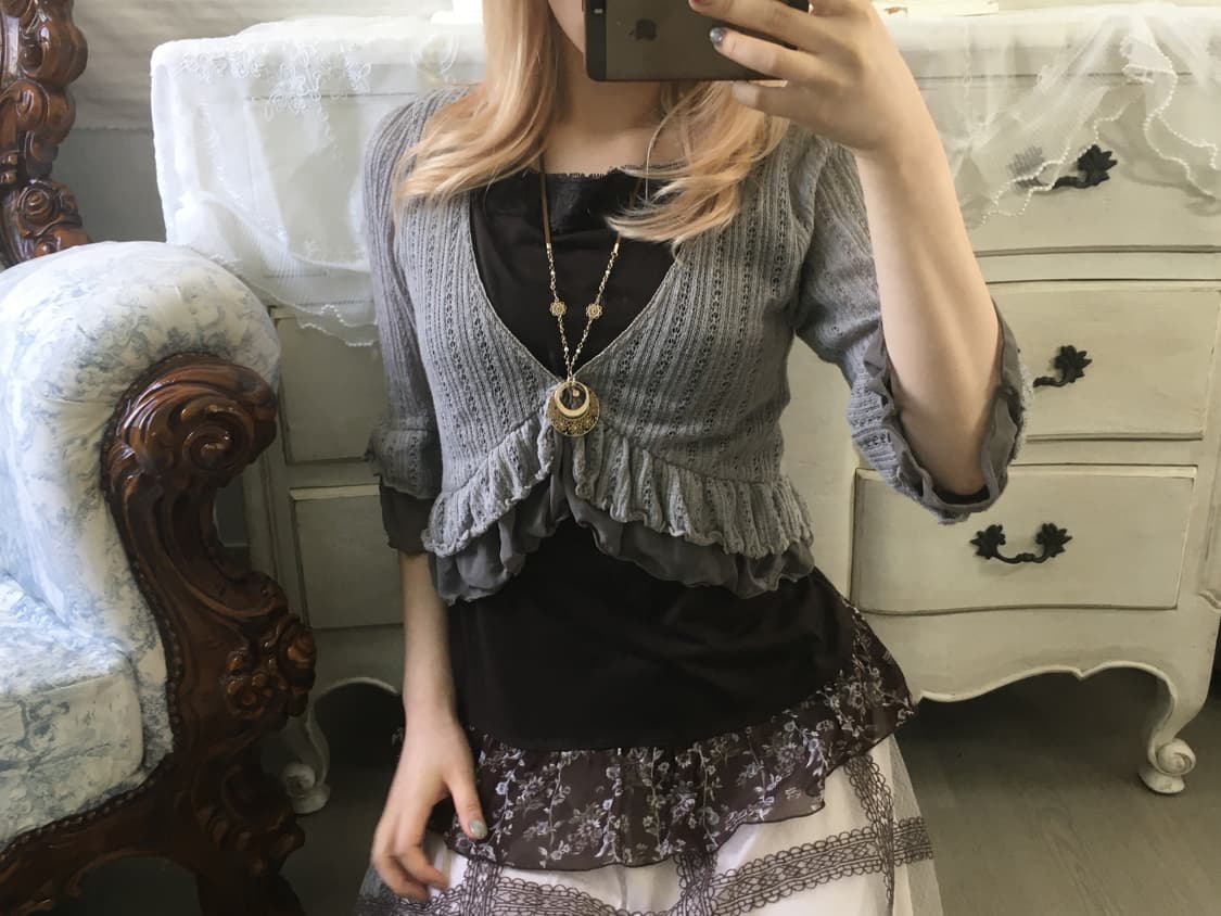 Rosa cherry 로사체리 카키그레이 프릴 볼레로 가디건 상품이미지3