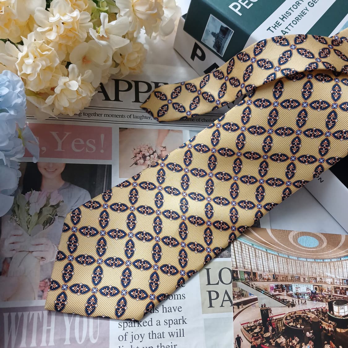 니나리치 실크 옐로우 패턴 넥타이 10cm A+등급 E937 상품이미지4