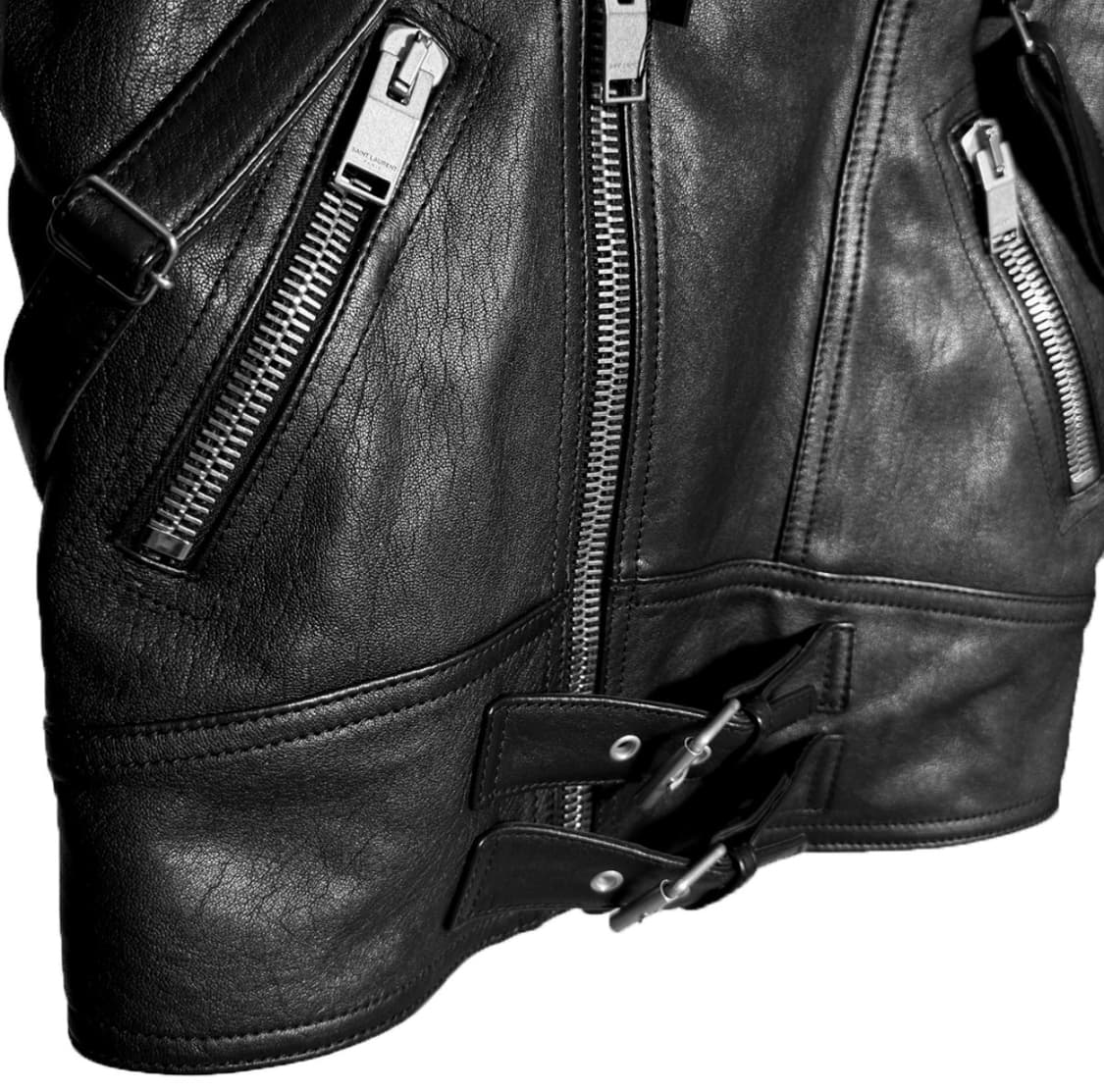 [34] 생로랑 여성 램스킨 레더 클래식 모터사이클 라이더 자켓 블랙 상품이미지5