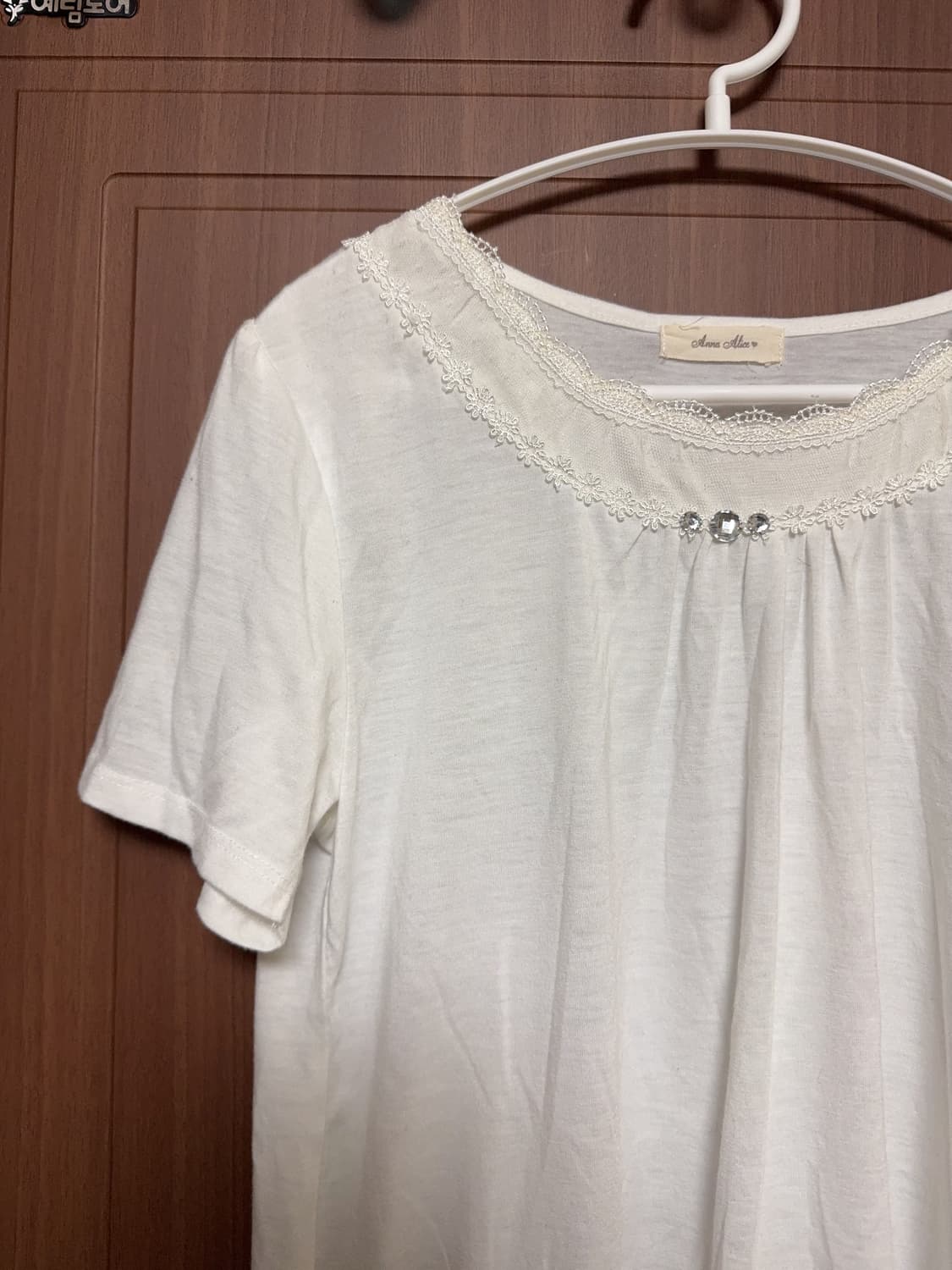 모리걸 하구미 아오이유우 일본 빈티지 레이스 화이트 큐빅 반팔 티셔츠 상품이미지2