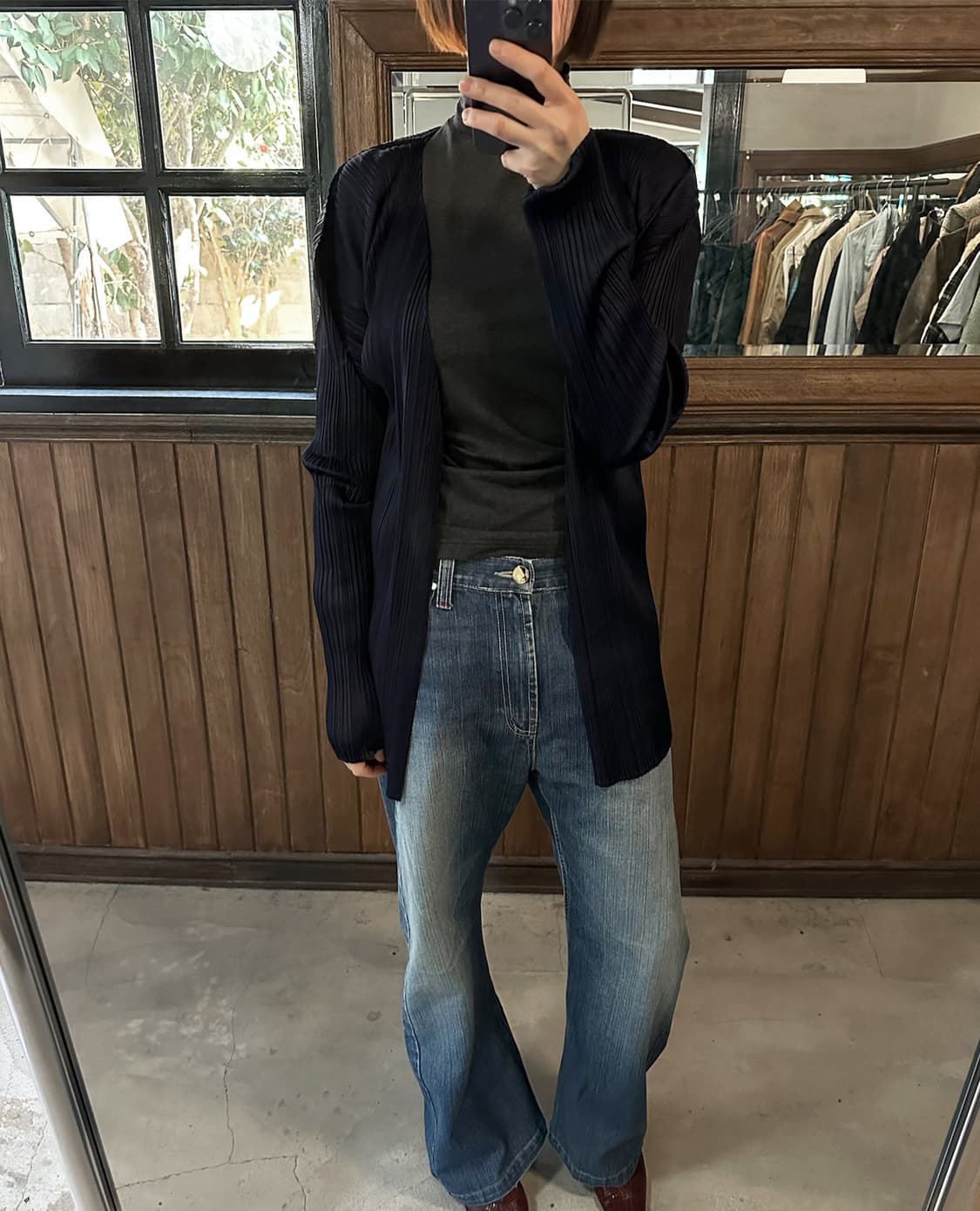 PLEATS PLEASE navy cardigan 상품이미지4