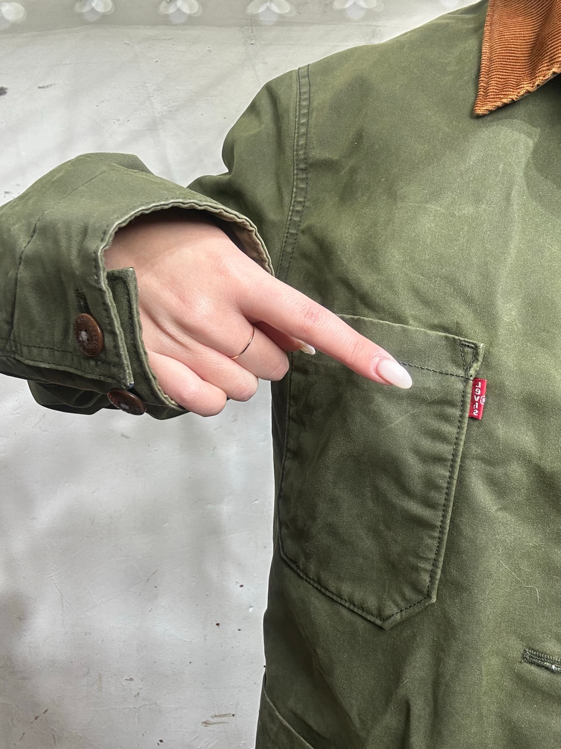 리바이스 올리브 카키 코듀로이 카라 아메카지 블루종 트러커 자켓 S 상품이미지4