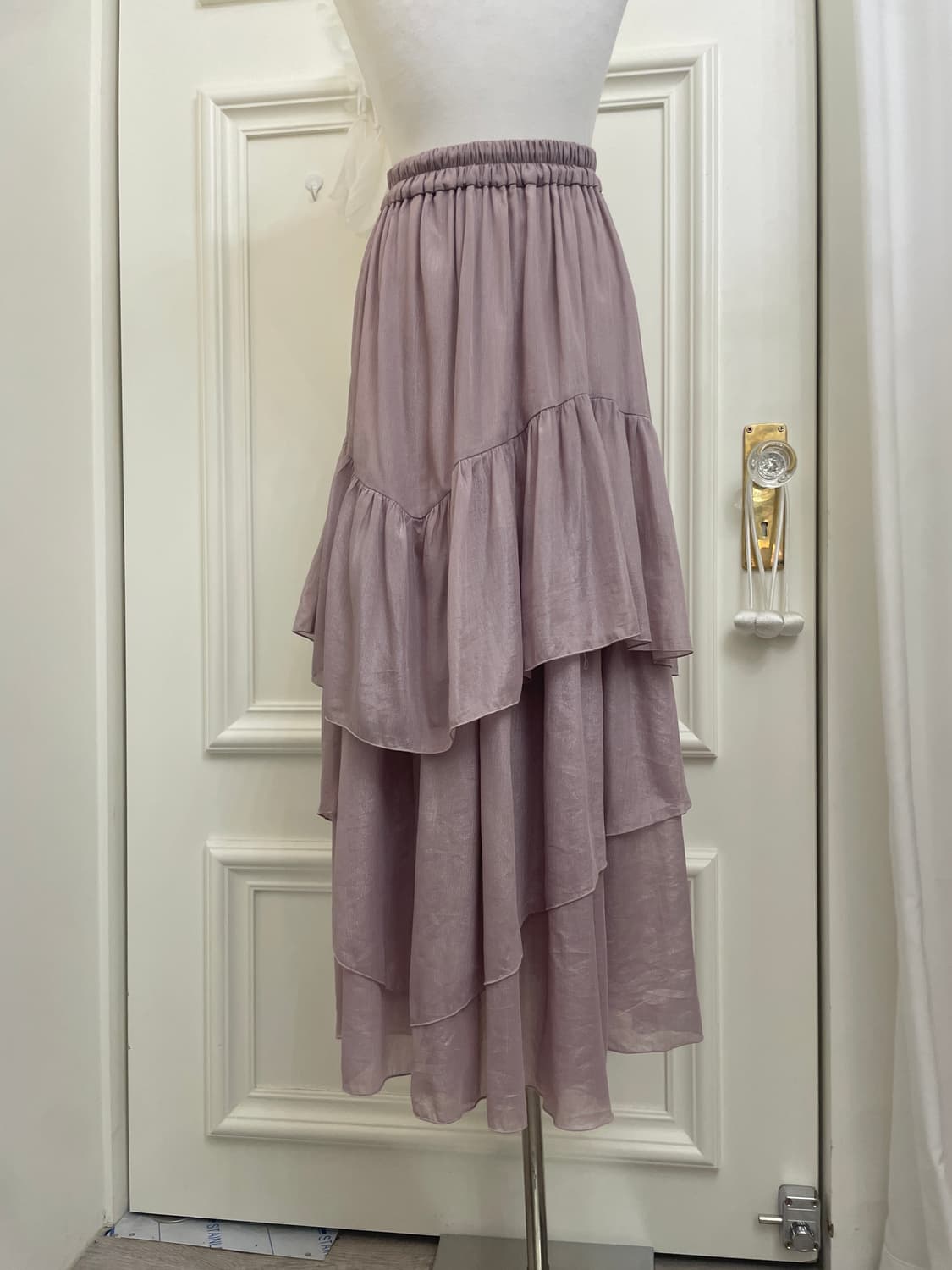 dark lavender shirring layered long skir 상품이미지4