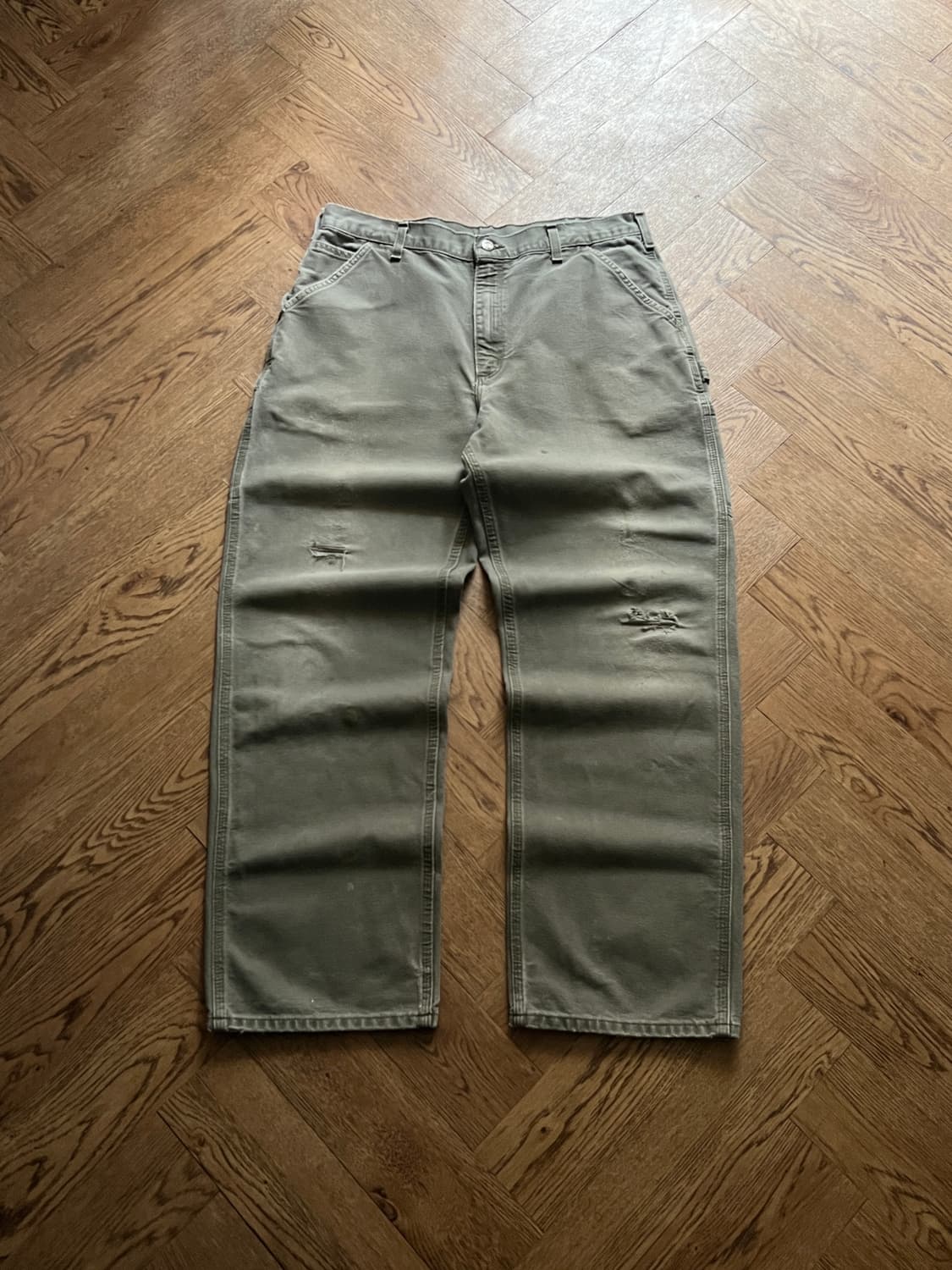 [36]칼하트 USA 빈티지 데미지 모스그린 카펜터 워크 팬츠 M2 상품이미지1