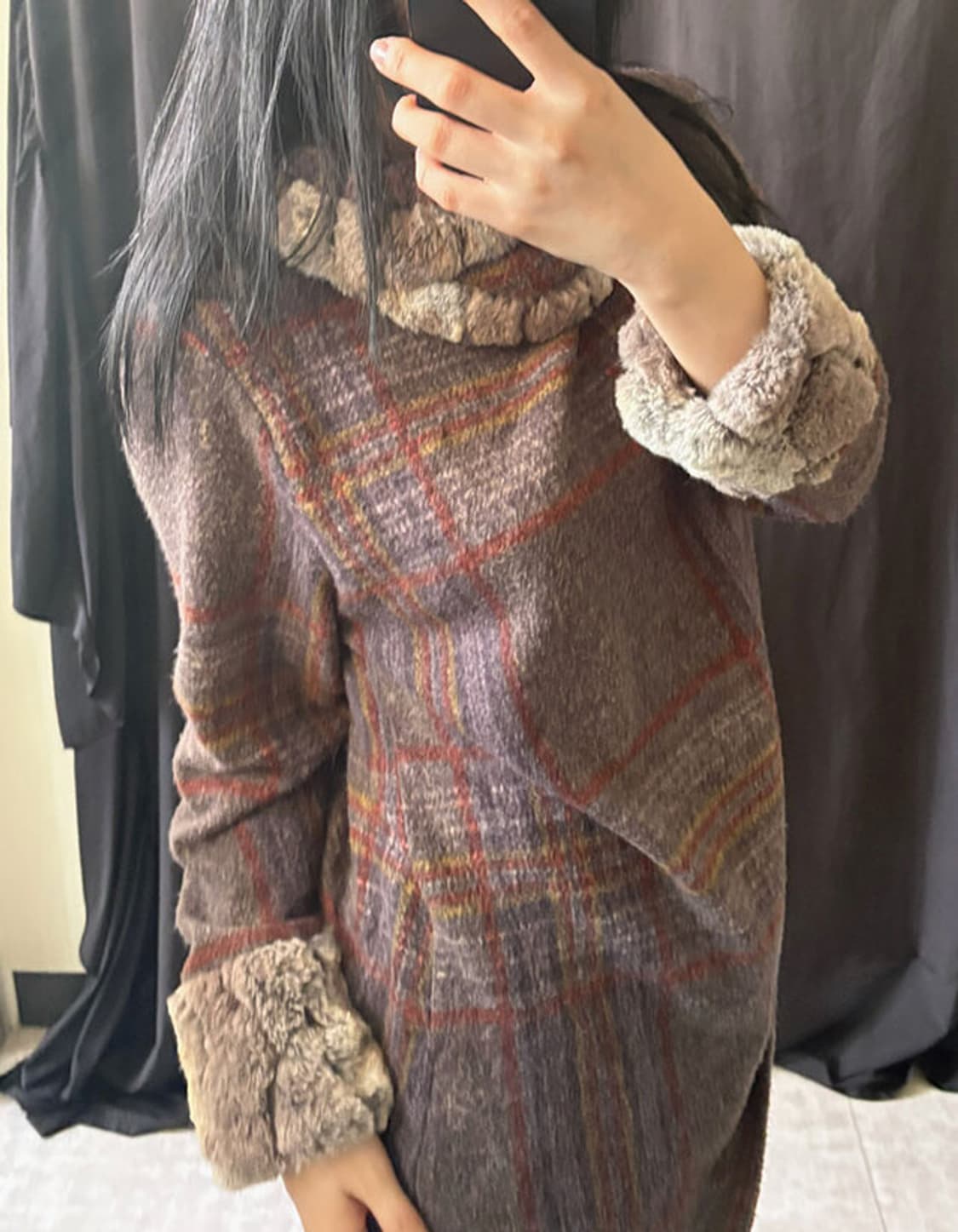 check wool fur turtleneck top 상품이미지5