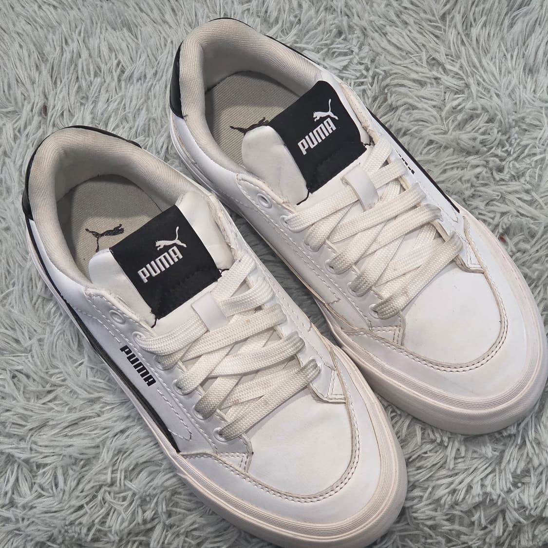 6q-30:푸마 스매쉬 플랫폼 스니커즈 화이트-블랙 (22.5cm) 상품이미지4