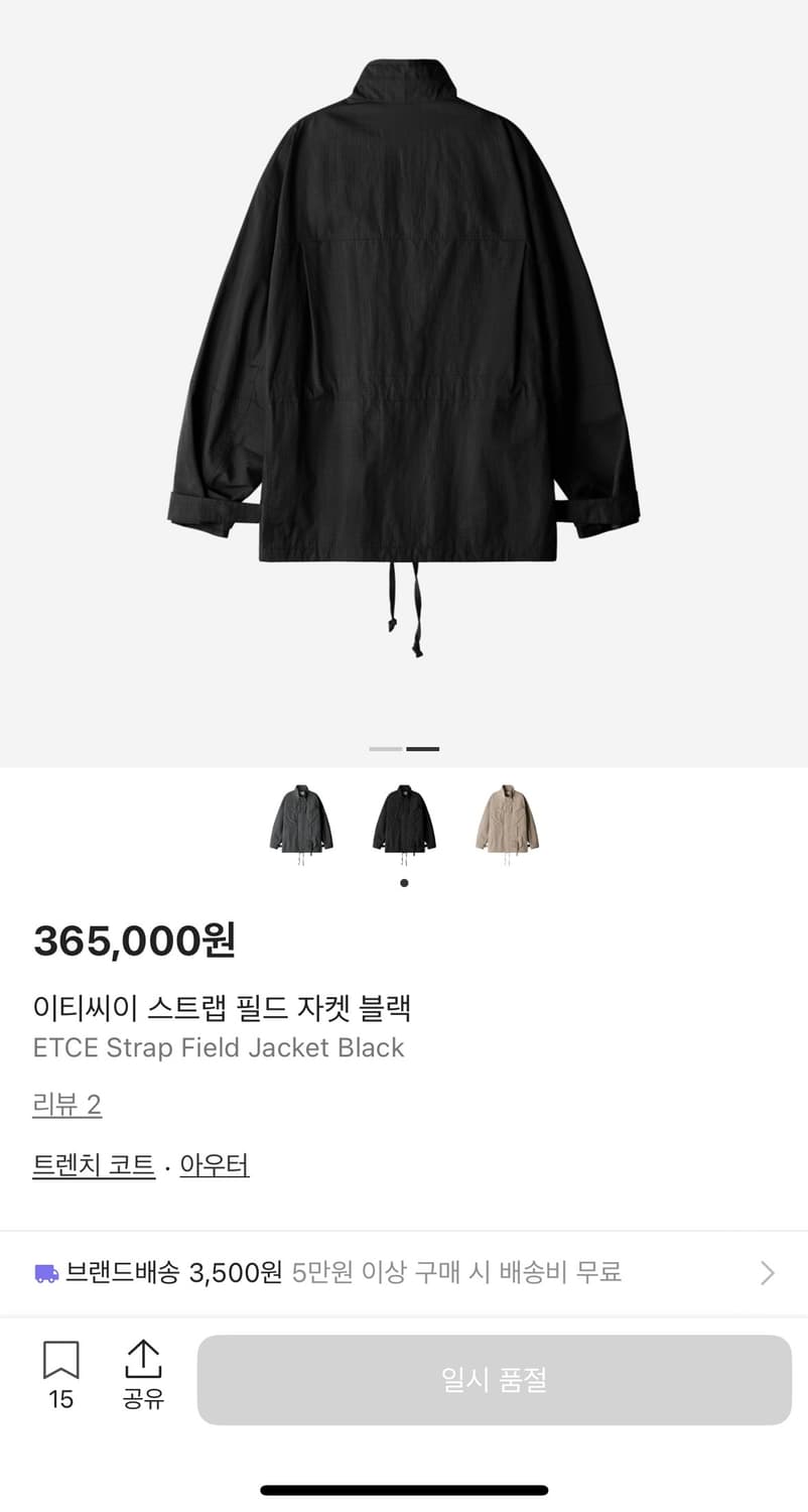 Etce STRAP FIELD JACKET BLACK XL 상품이미지2