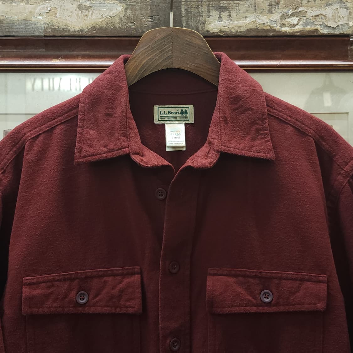 90s 엘엘빈 워크셔츠 헤비코튼 투포켓 샤모아 셔츠 레드 브라운 S 상품이미지5