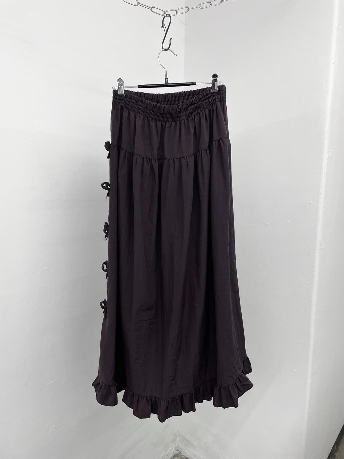 퍼플 프릴 리본 롱 스커트 상품이미지3