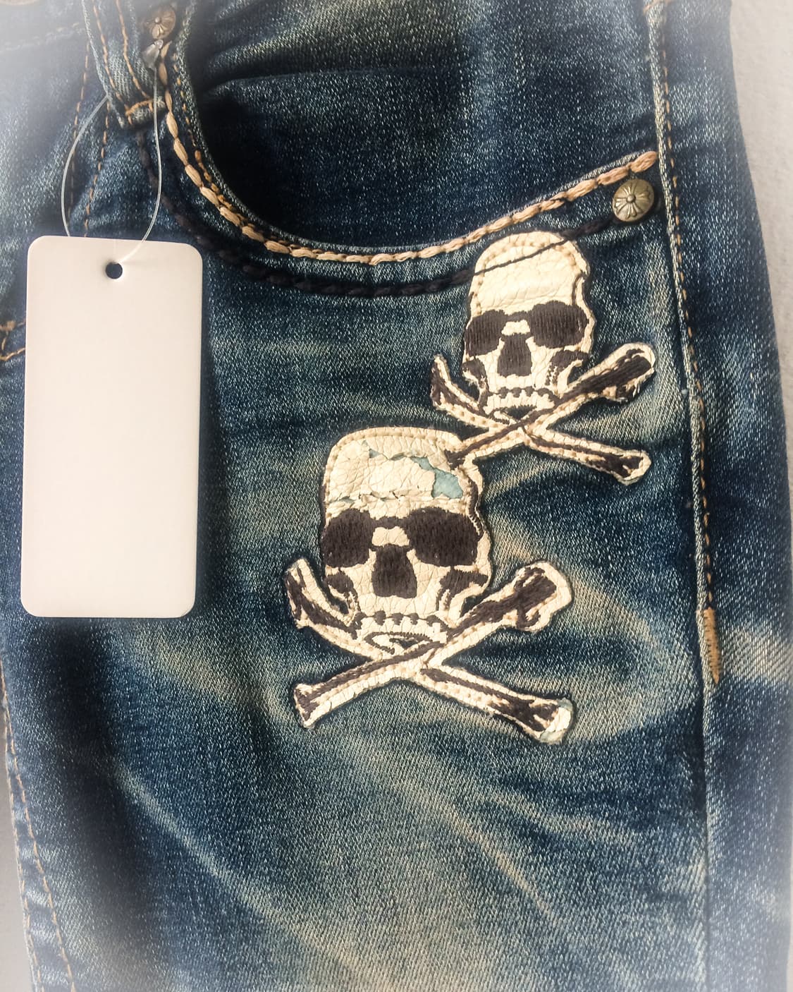 Skull patch point denim pants 상품이미지2