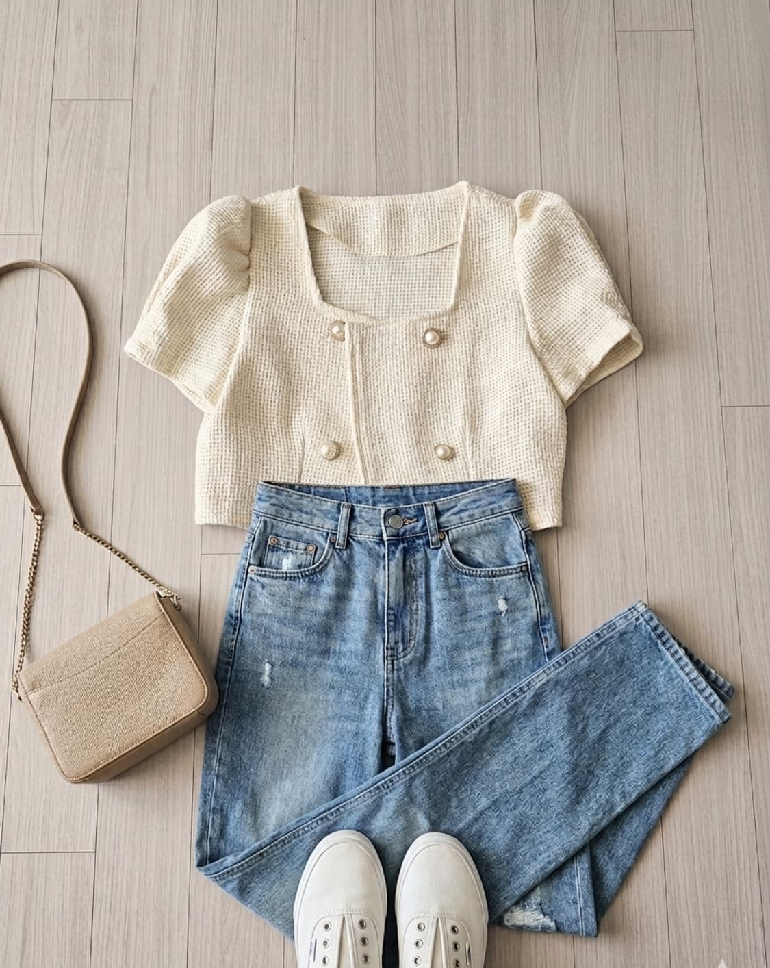 트위드 스퀘어넥 퍼프 크롭 자켓 팔아요 상품이미지1