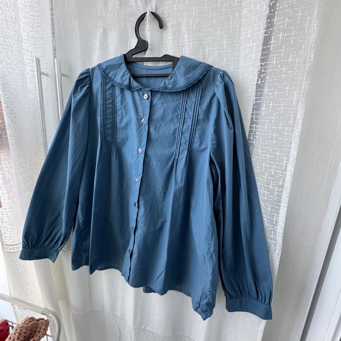 거의새것 블루 레이스 넥 블라우스 러블리 모리걸 상품이미지1