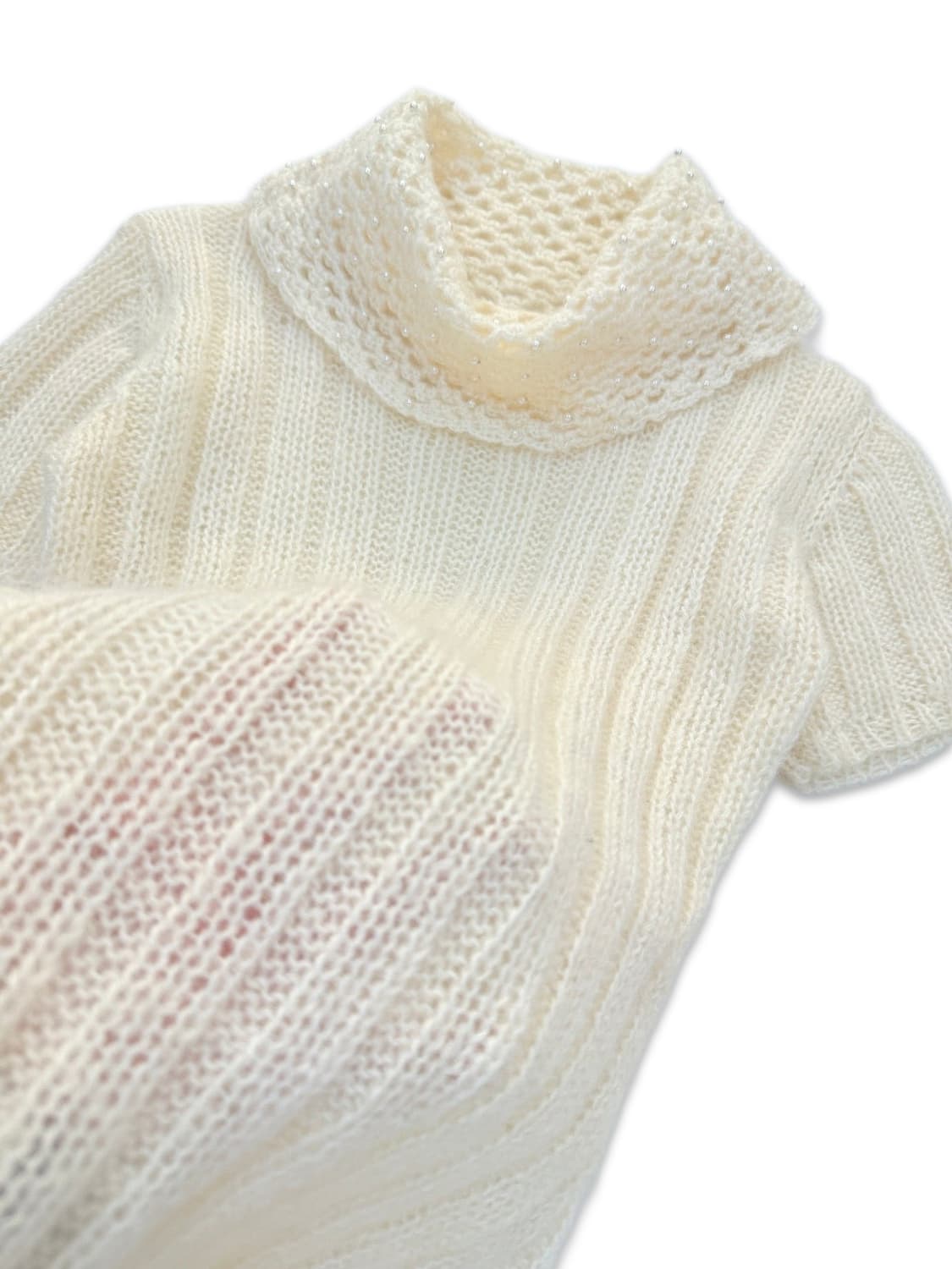 빈티지 아이보리 비즈 뜨개 반팔 니트 상품이미지4