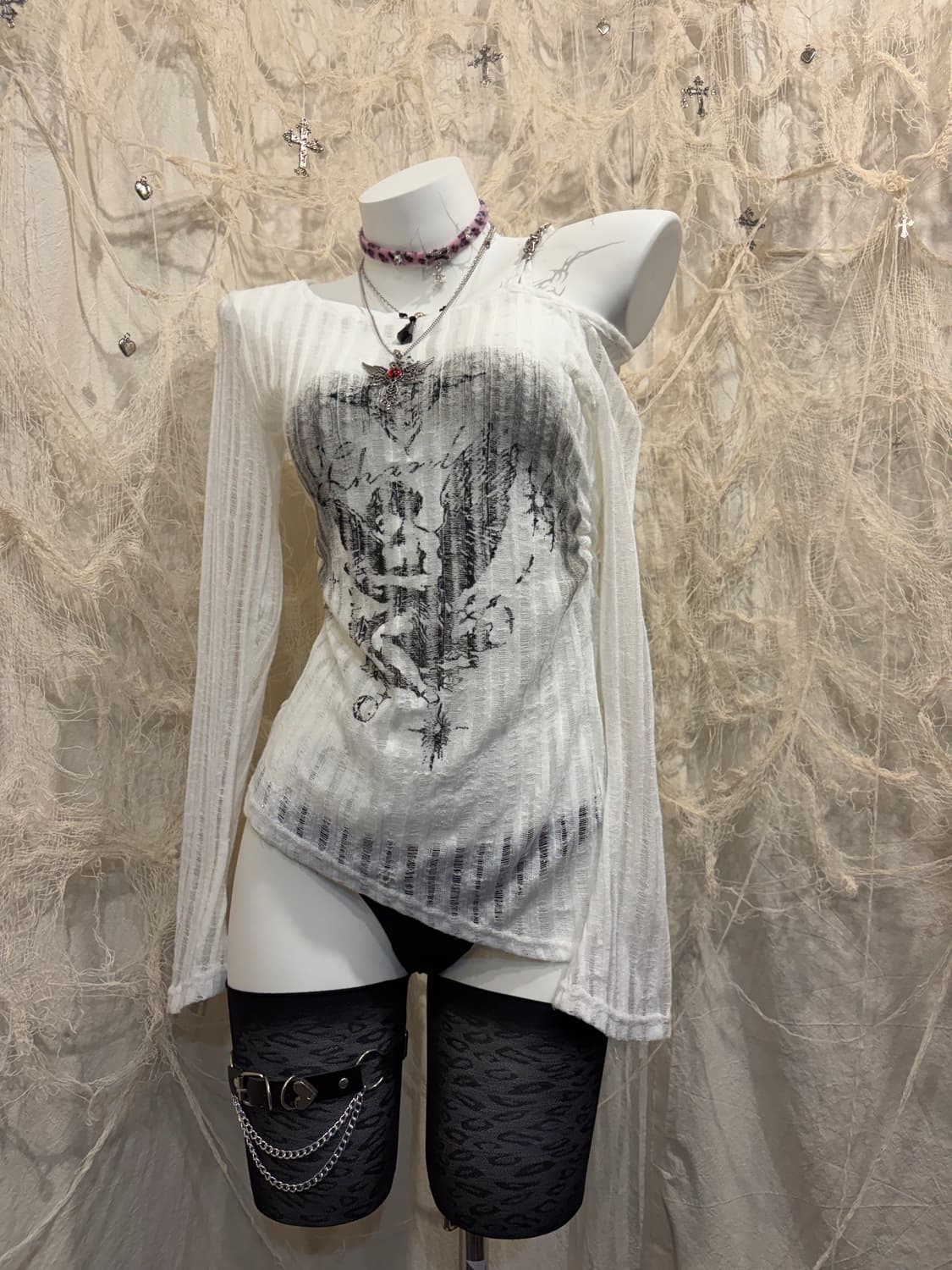 Y2K angel See-through one off-shoulder  상품이미지5