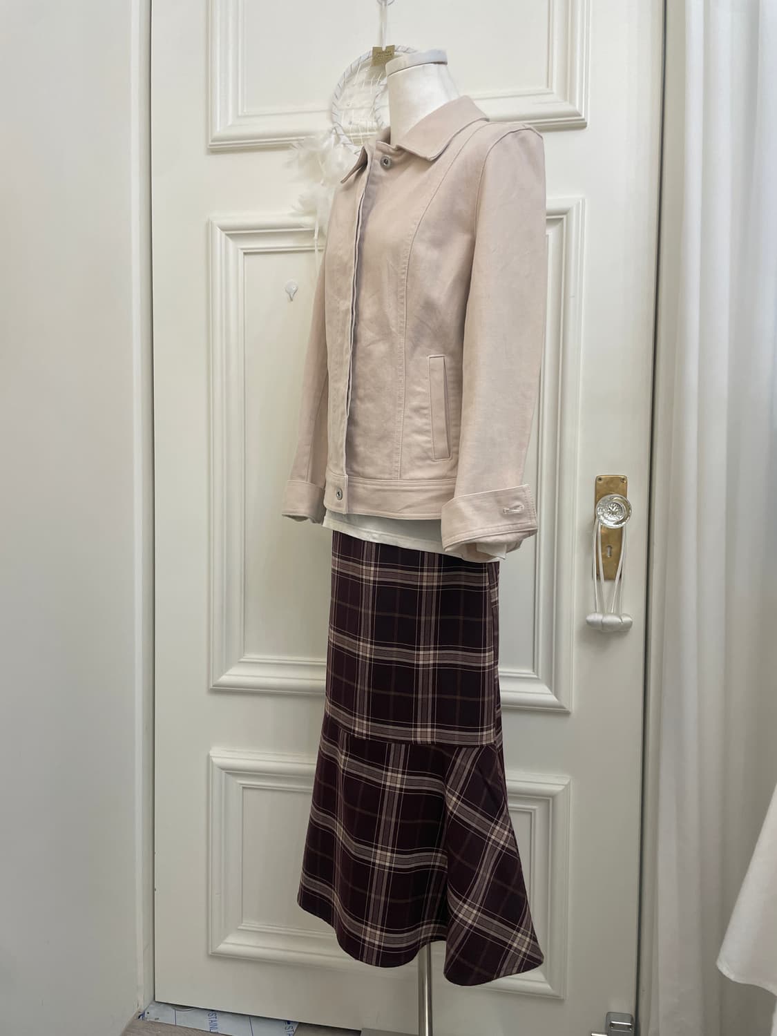INGNI wine pink check flare cotton long 상품이미지7